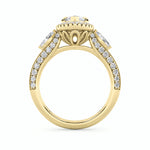 3CTW Marquise Shaped Lab Grown Diamond (G/VS) Three Stone Halo Enagement Ring in 14K Gold