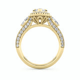 3CTW Marquise Shaped Lab Grown Diamond (G/VS) Three Stone Halo Enagement Ring in 14K Gold