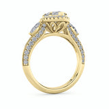 3CTW Marquise Shaped Lab Grown Diamond (G/VS) Three Stone Halo Enagement Ring in 14K Gold