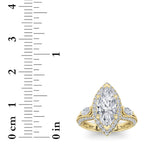 3CTW Marquise Shaped Lab Grown Diamond (G/VS) Three Stone Halo Enagement Ring in 14K Gold