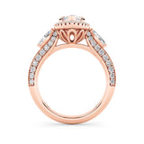 3CTW Marquise Shaped Lab Grown Diamond (F/VS) Three Stone Halo Enagement Ring in 14K Gold