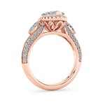 3CTW Marquise Shaped Lab Grown Diamond (F/VS) Three Stone Halo Enagement Ring in 14K Gold