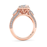 3CTW Marquise Shaped Lab Grown Diamond (F/VS) Three Stone Halo Enagement Ring in 14K Gold