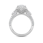 3CTW Oval Shaped Lab Grown Diamond (F/VS) Three Stone Halo Enagement Ring in 14K Gold