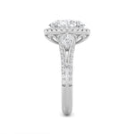 3CTW Oval Shaped Lab Grown Diamond (F/VS) Three Stone Halo Enagement Ring in 14K Gold
