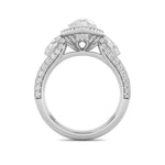 3CTW Pear Shaped Lab Grown Diamond (F/VS) Three Stone Halo Enagement Ring in 14K Gold
