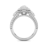 3CTW Pear Shaped Lab Grown Diamond (F/VS) Three Stone Halo Enagement Ring in 14K Gold