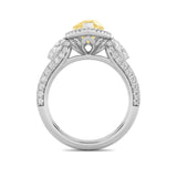 3CTW Pear Shaped Lab Grown Diamond (F/VS) Three Stone Halo Enagement Ring in 14K Gold