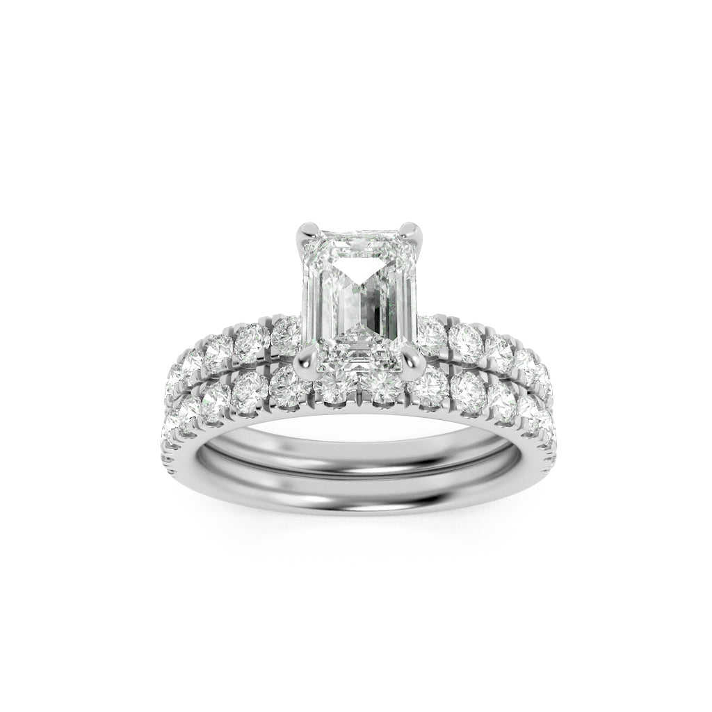 2CTW Emerald Shaped Lab Grown Diamond (F/VS) Classic Accented  Set With Band and Engagement Ring in 14K Gold