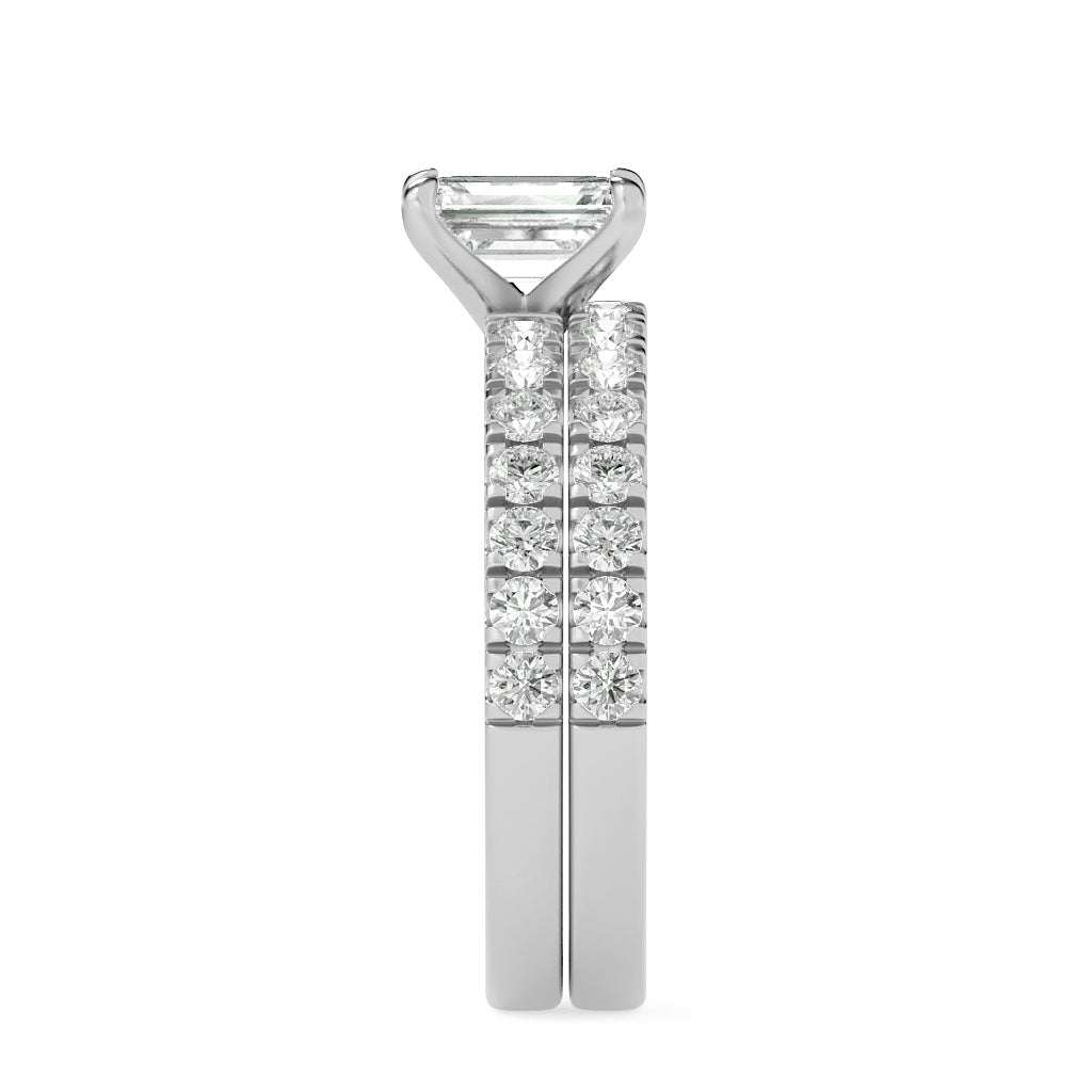 2CTW Emerald Shaped Lab Grown Diamond (F/VS) Classic Accented  Set With Band and Engagement Ring in 14K Gold