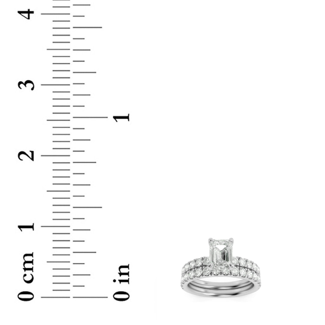 2CTW Emerald Shaped Lab Grown Diamond (F/VS) Classic Accented  Set With Band and Engagement Ring in 14K Gold