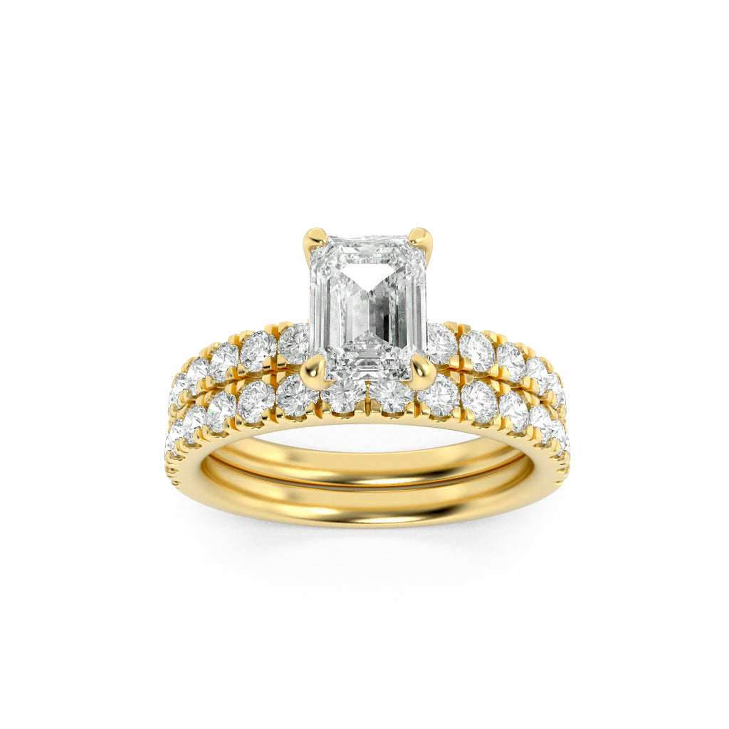 2CTW Emerald Shaped Lab Grown Diamond (F/VS) Classic Accented  Set With Band and Engagement Ring in 14K Gold