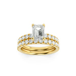 2CTW Emerald Shaped Lab Grown Diamond (F/VS) Classic Accented  Set With Band and Engagement Ring in 14K Gold