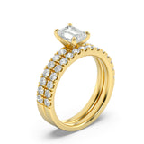 2CTW Emerald Shaped Lab Grown Diamond (F/VS) Classic Accented  Set With Band and Engagement Ring in 14K Gold