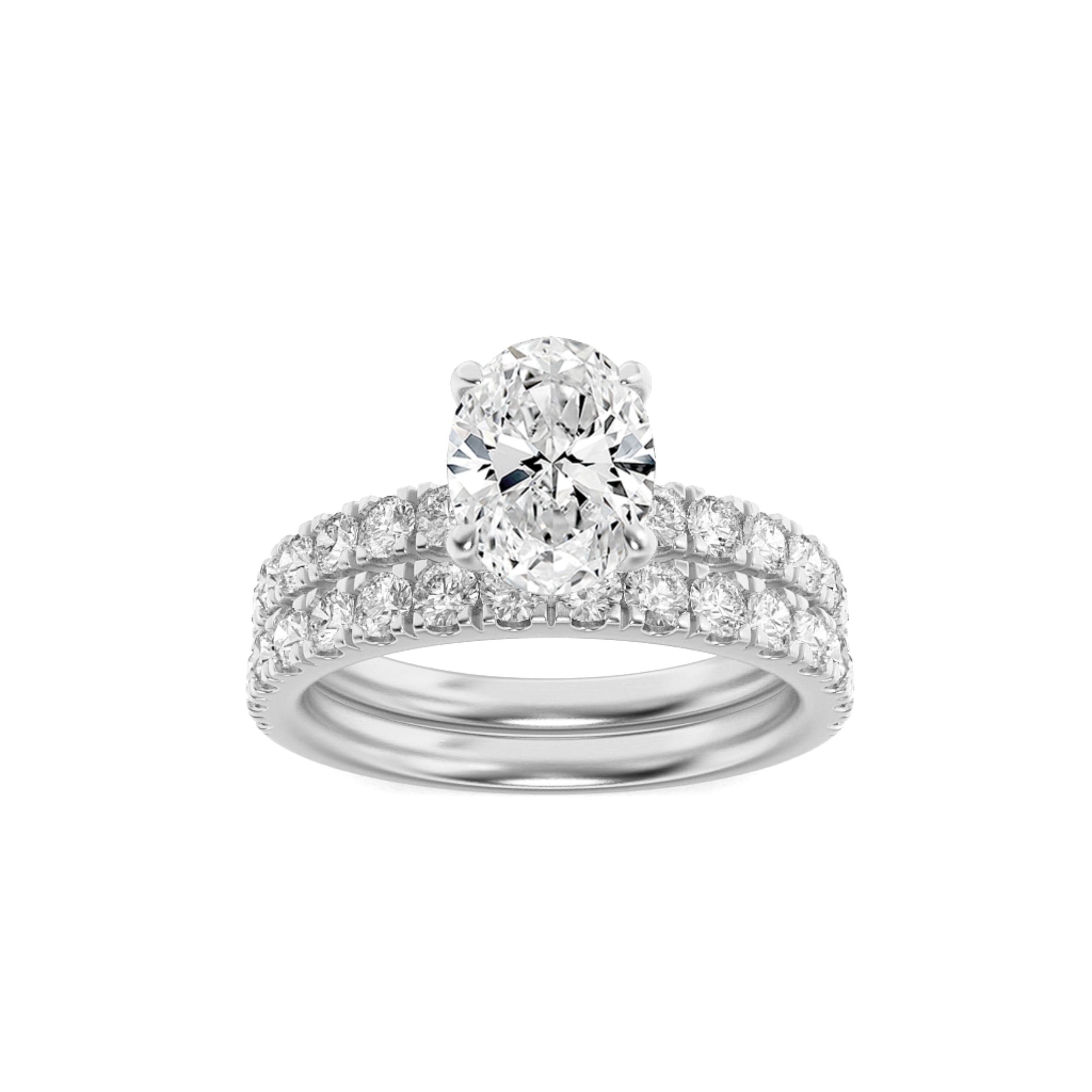 2CTW Oval Shaped Lab Grown Diamond (F/VS) Classic Accented  Set With Band and Engagement Ring in 14K Gold