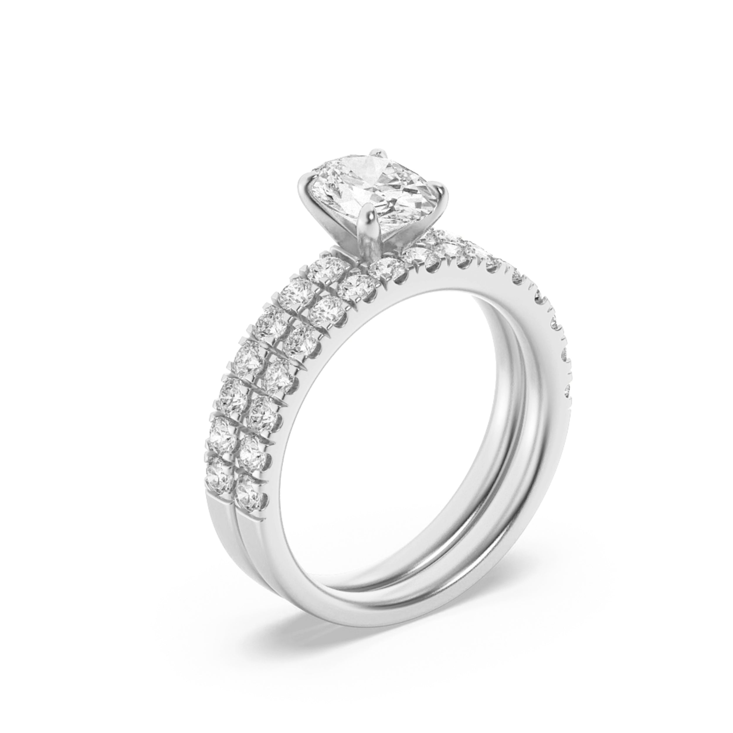 2CTW Oval Shaped Lab Grown Diamond (F/VS) Classic Accented  Set With Band and Engagement Ring in 14K Gold