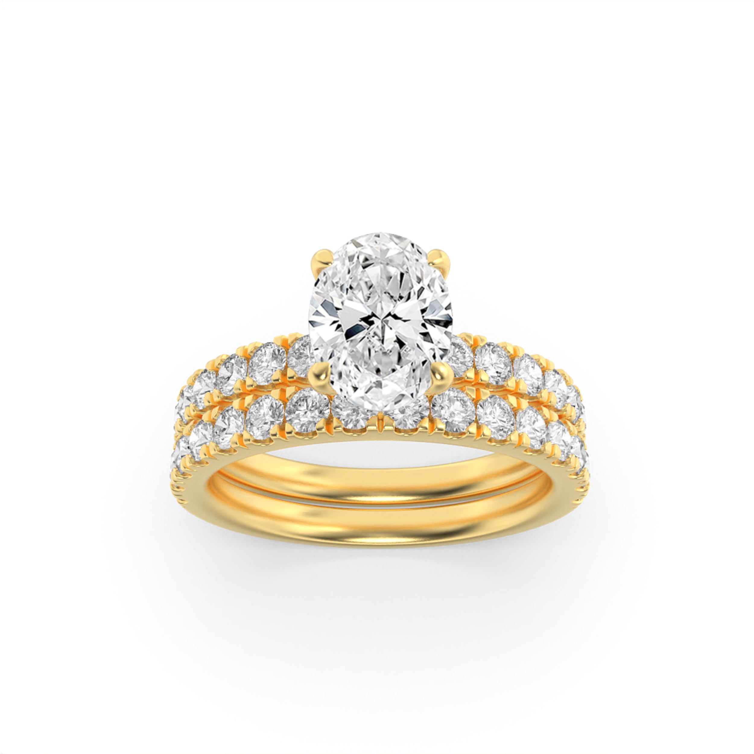 2CTW Oval Shaped Lab Grown Diamond (F/VS) Classic Accented  Set With Band and Engagement Ring in 14K Gold