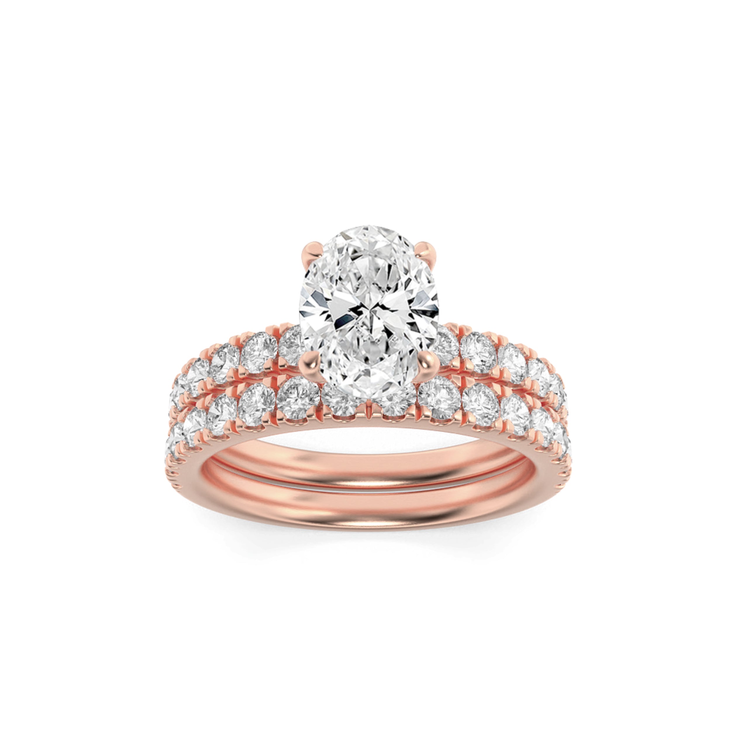 2CTW Oval Shaped Lab Grown Diamond (F/VS) Classic Accented  Set With Band and Engagement Ring in 14K Gold