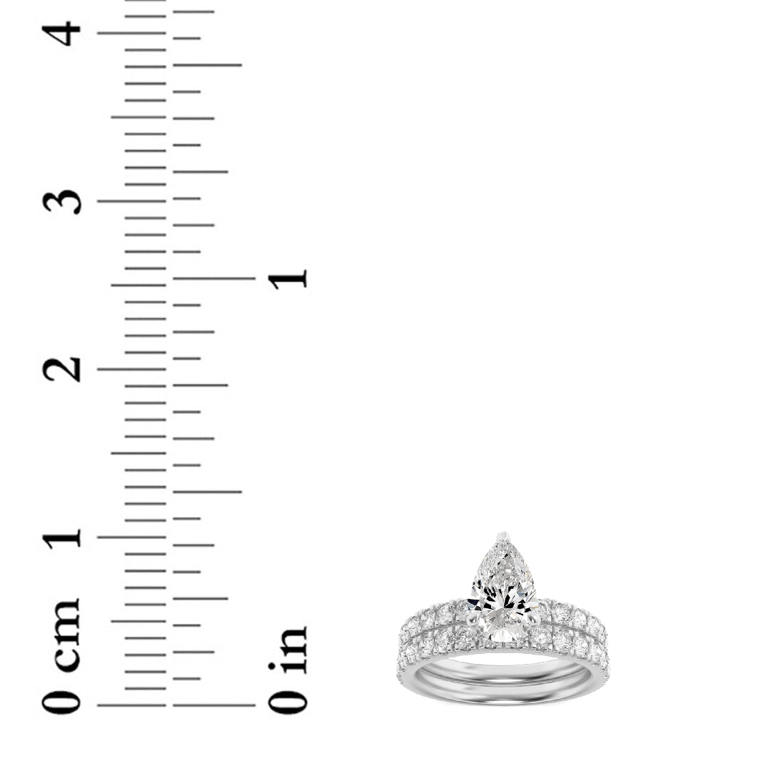 2CTW Pear Shaped Lab Grown Diamond (F/VS) Classic Accented  Set With Band and Engagement Ring in 14K Gold