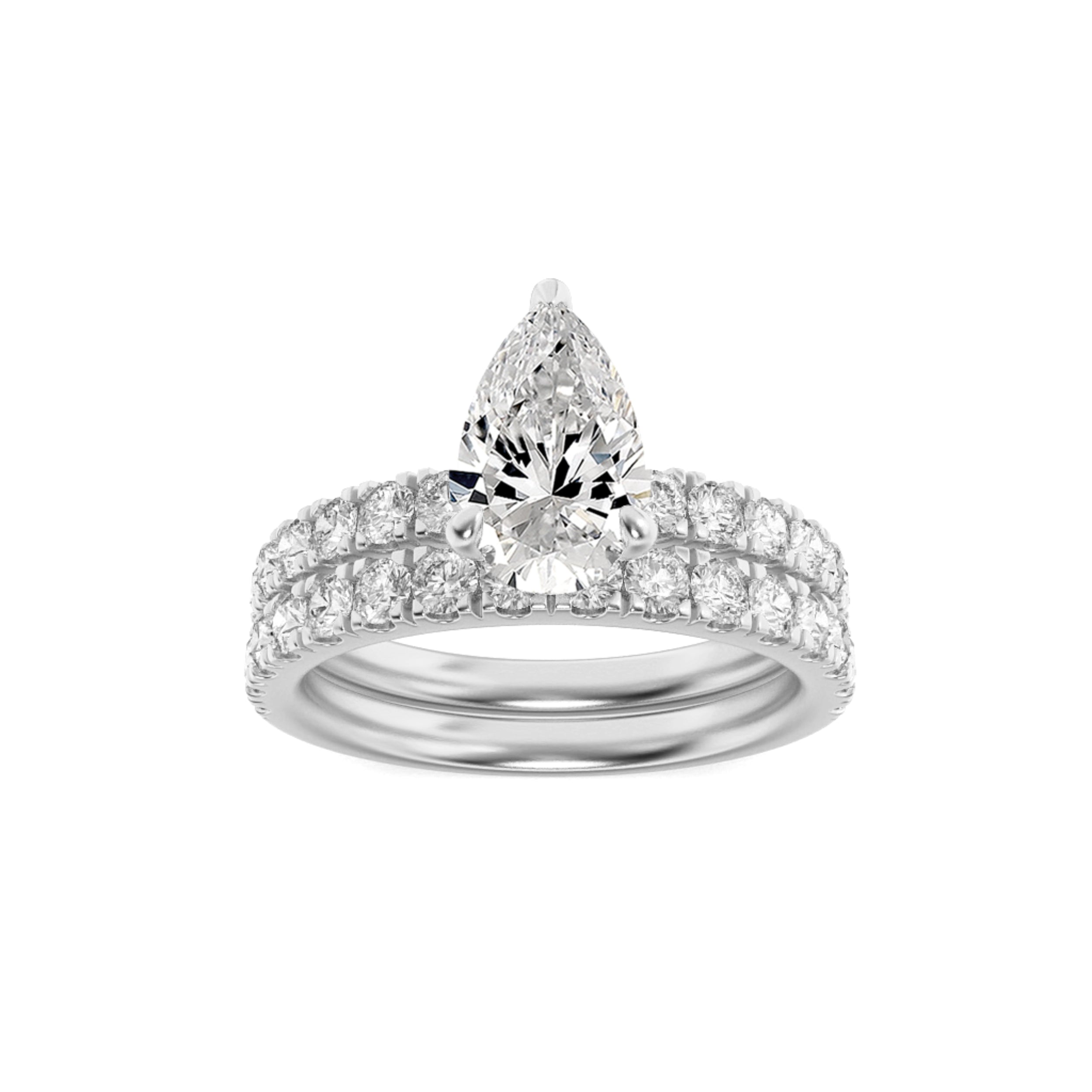2CTW Pear Shaped Lab Grown Diamond (G/VS) Classic Accented  Set With Band and Engagement Ring in 14K Gold