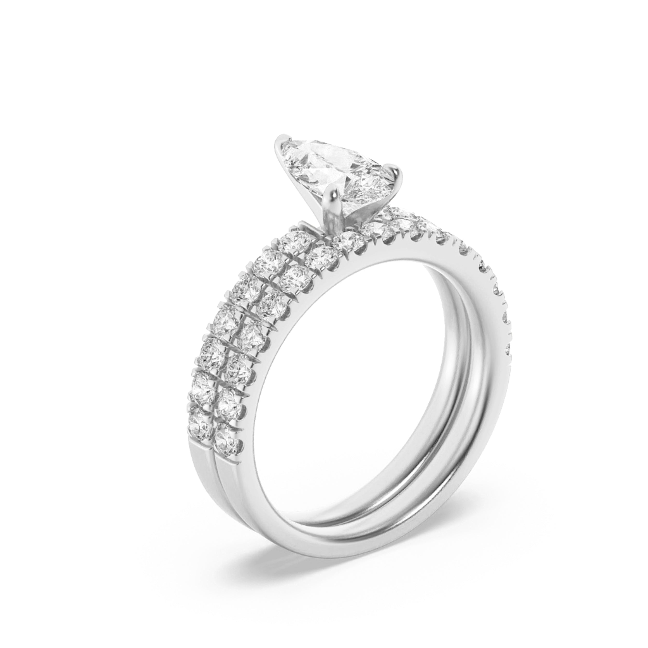 2CTW Pear Shaped Lab Grown Diamond (G/VS) Classic Accented  Set With Band and Engagement Ring in 14K Gold