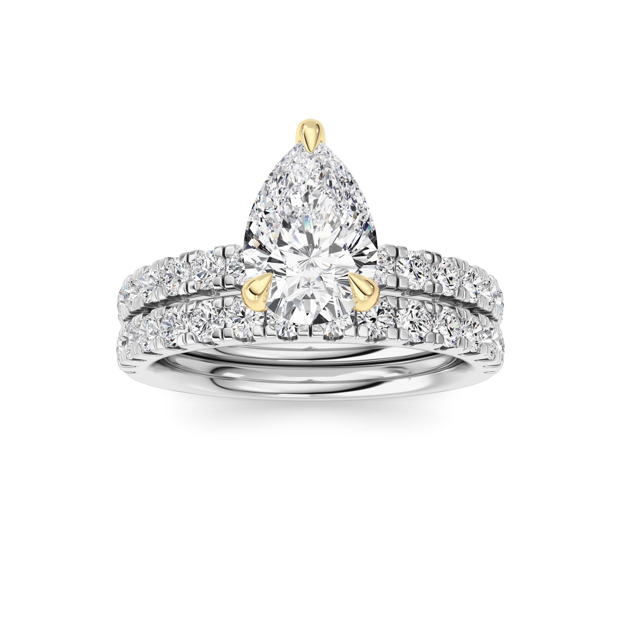 2CTW Pear Shaped Lab Grown Diamond (F/VS) Classic Accented  Set With Band and Engagement Ring in 14K Gold