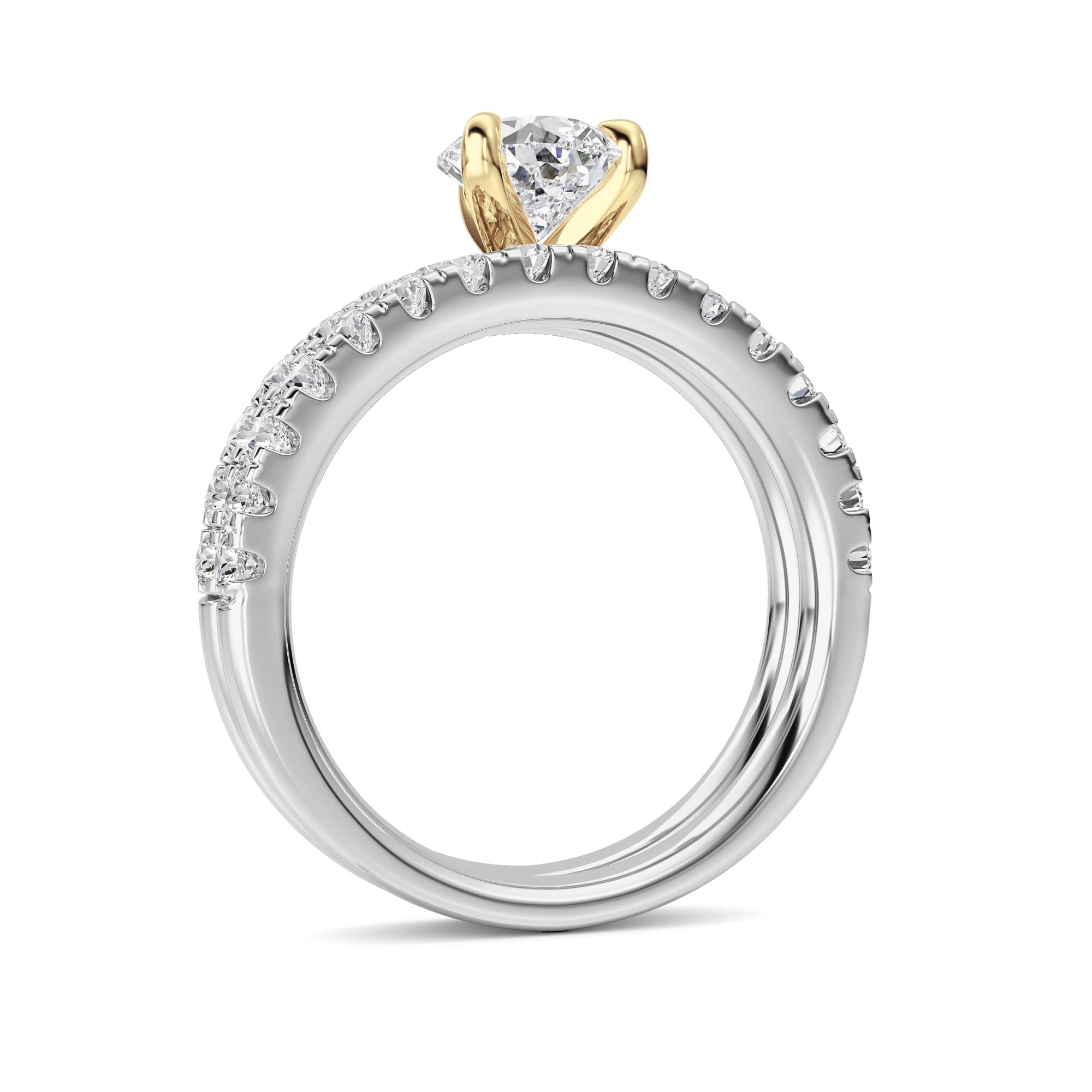 2CTW Pear Shaped Lab Grown Diamond (F/VS) Classic Accented  Set With Band and Engagement Ring in 14K Gold