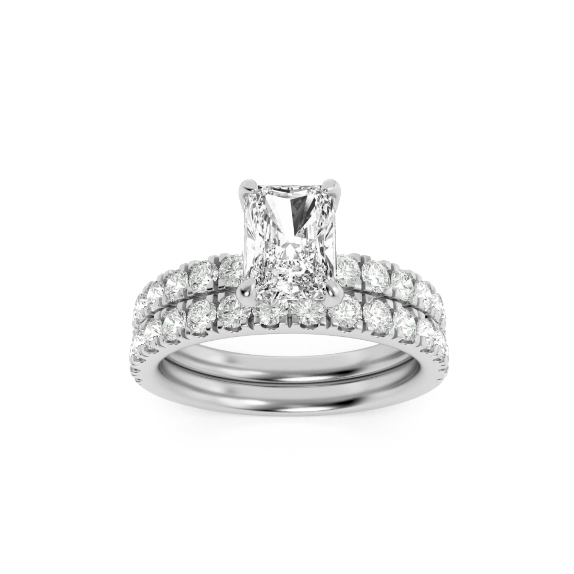 2CTW Radiant Shaped Lab Grown Diamond (F/VS) Classic Accented Set With Band and Engagement Ring in 14K Gold