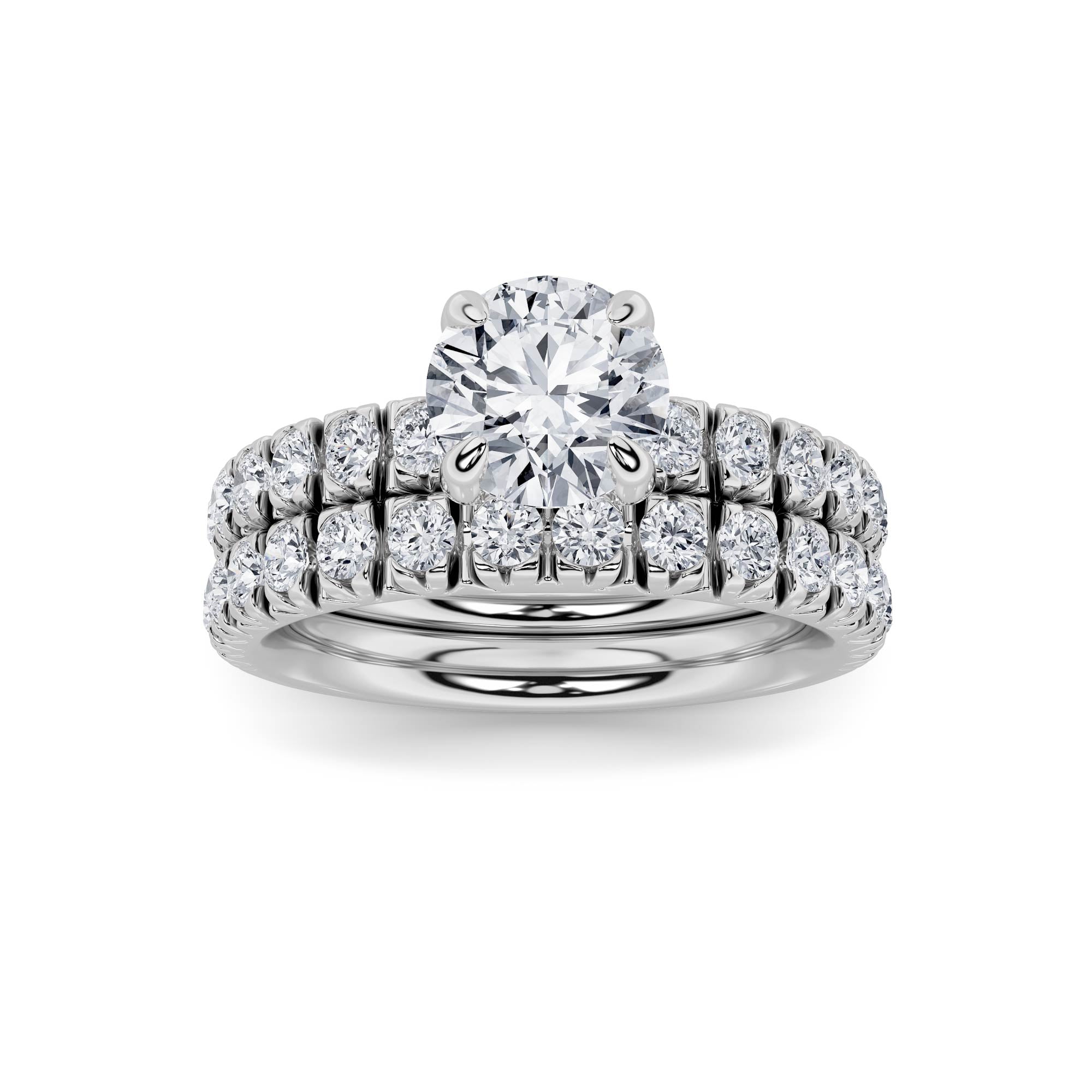 2CTW Round Shaped Lab Grown Diamond (F/VS) Classic Accented Set With Band and Engagement Ring in 14K Gold