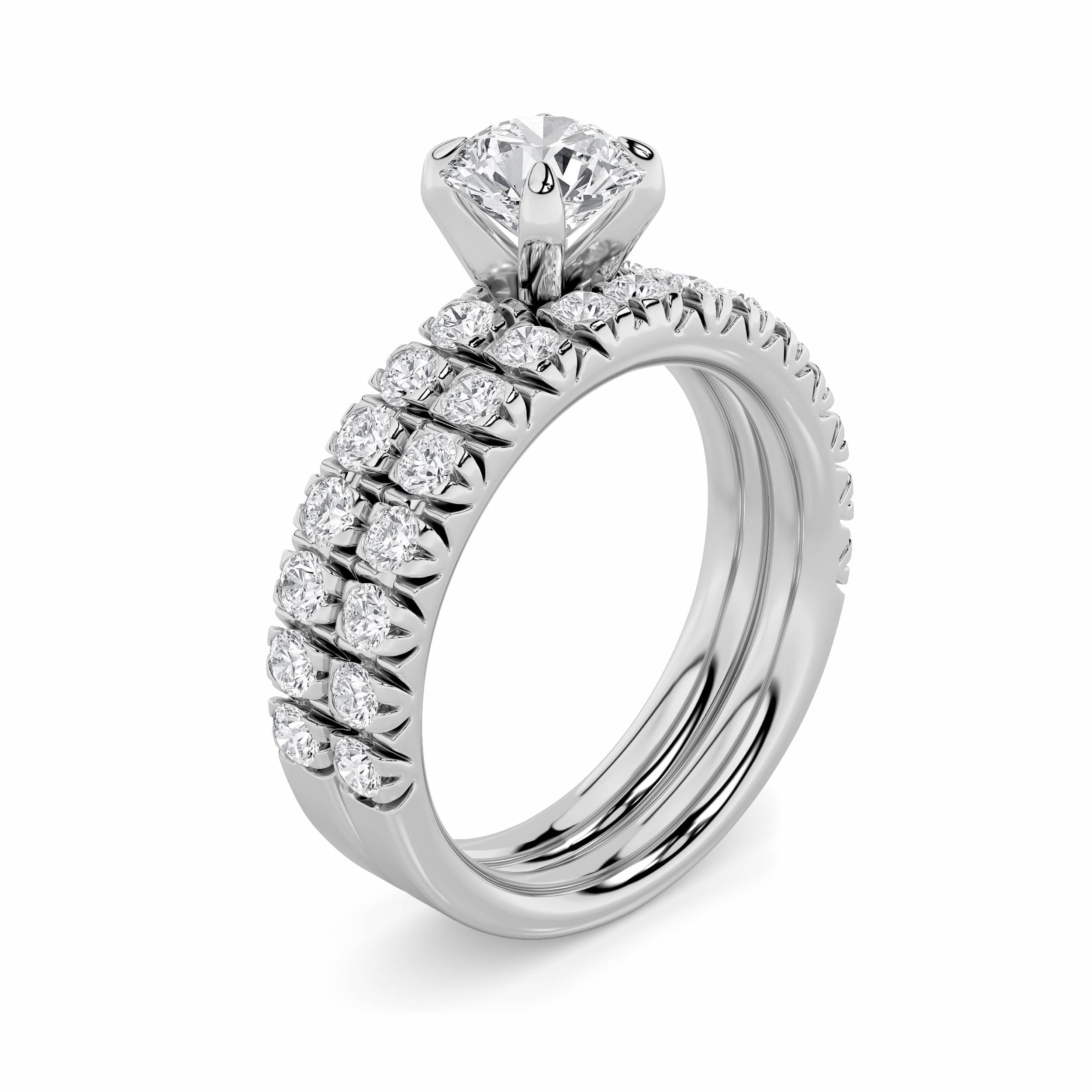 2CTW Round Shaped Lab Grown Diamond (F/VS) Classic Accented Set With Band and Engagement Ring in 14K Gold