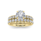 2CTW Round Shaped Lab Grown Diamond (F/VS) Classic Accented Set With Band and Engagement Ring in 14K Gold