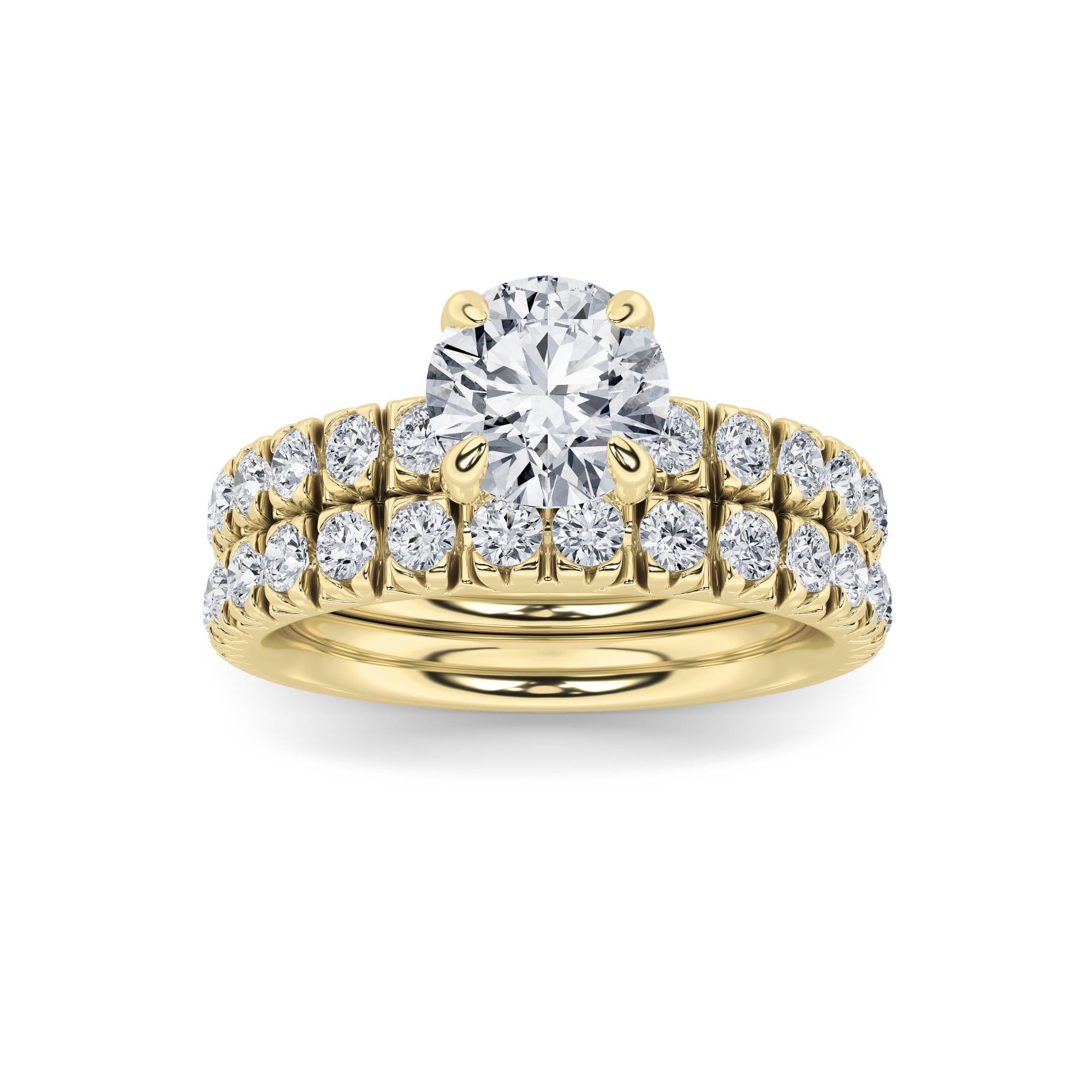 2CTW Round Shaped Lab Grown Diamond (F/VS) Classic Accented Set With Band and Engagement Ring in 14K Gold