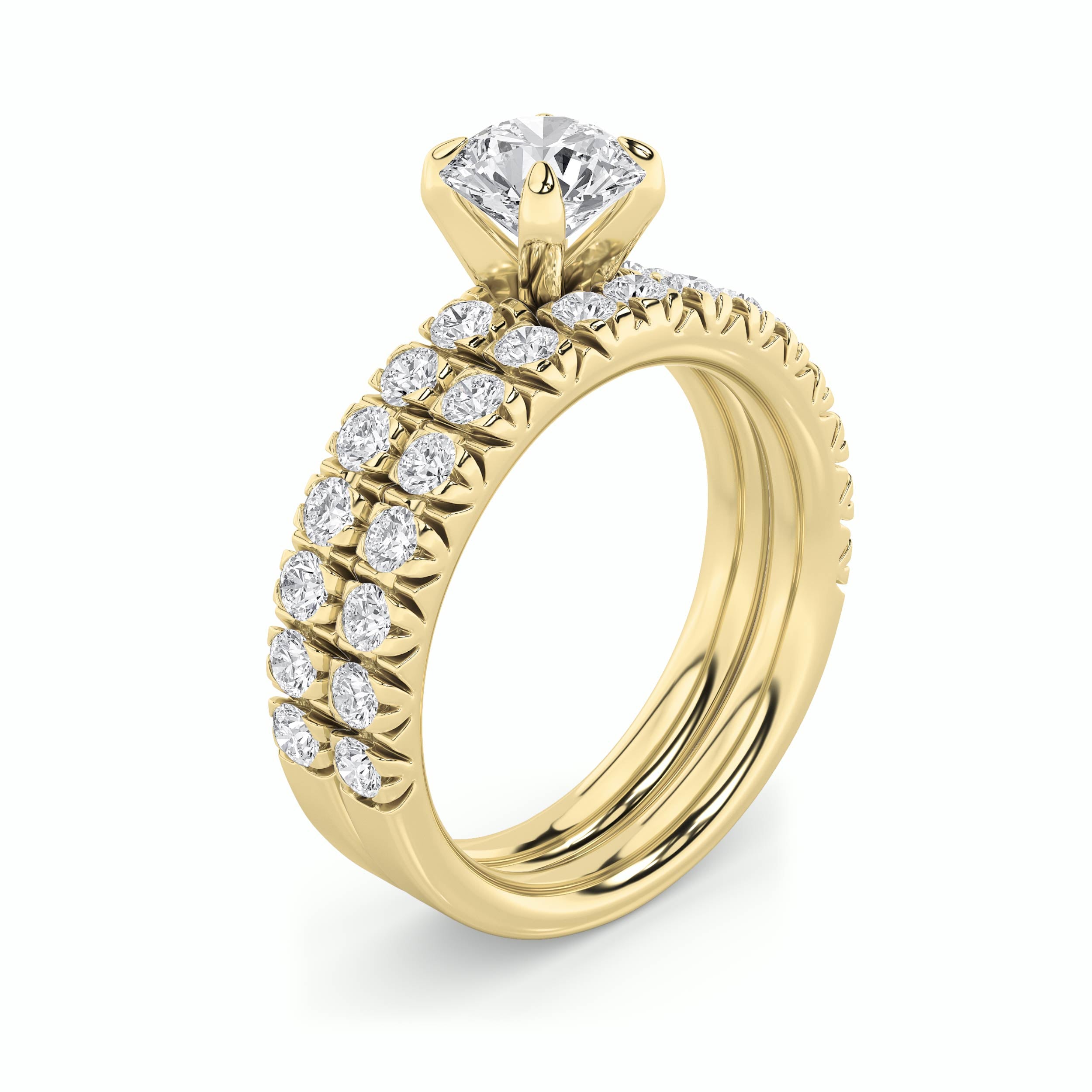 2CTW Round Shaped Lab Grown Diamond (F/VS) Classic Accented Set With Band and Engagement Ring in 14K Gold