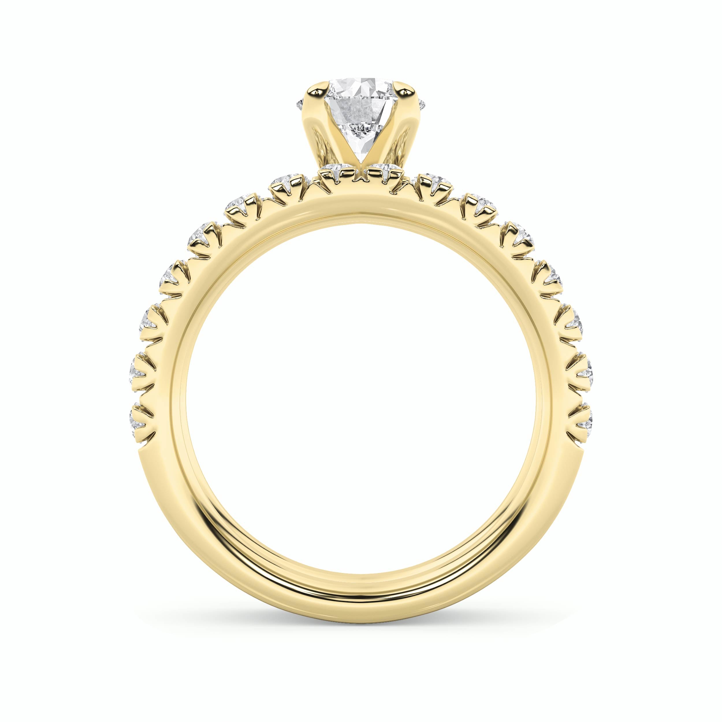2CTW Round Shaped Lab Grown Diamond (F/VS) Classic Accented Set With Band and Engagement Ring in 14K Gold