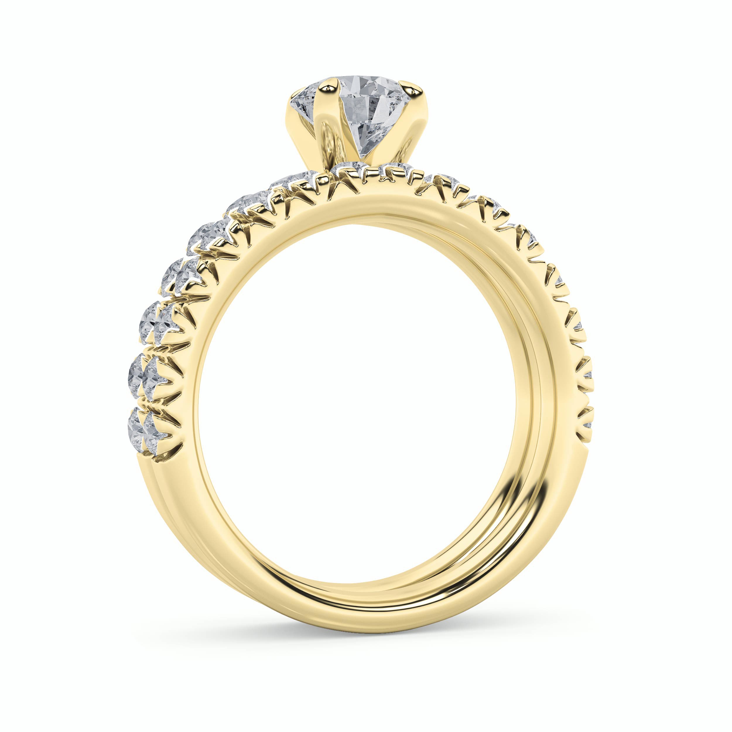 2CTW Round Shaped Lab Grown Diamond (F/VS) Classic Accented Set With Band and Engagement Ring in 14K Gold