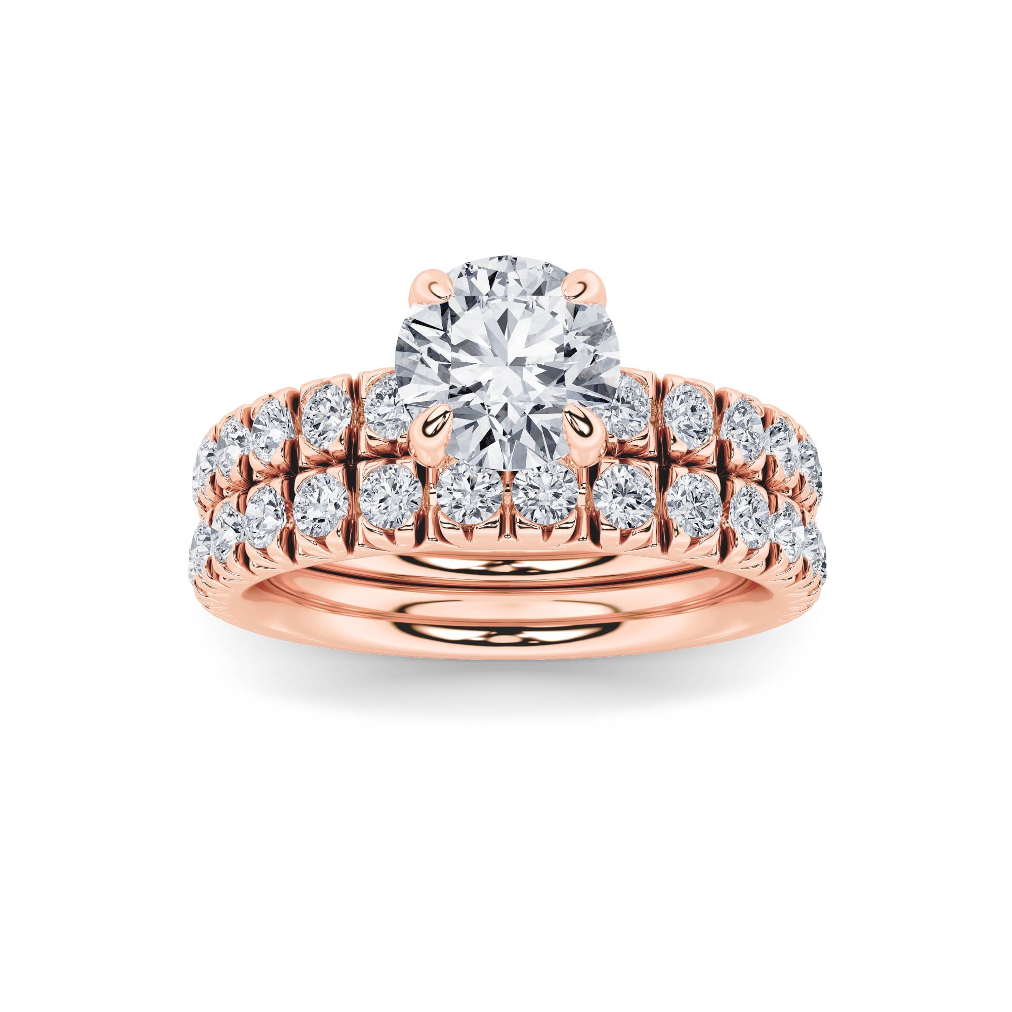 2CTW Round Shaped Lab Grown Diamond (F/VS) Classic Accented Set With Band and Engagement Ring in 14K Gold