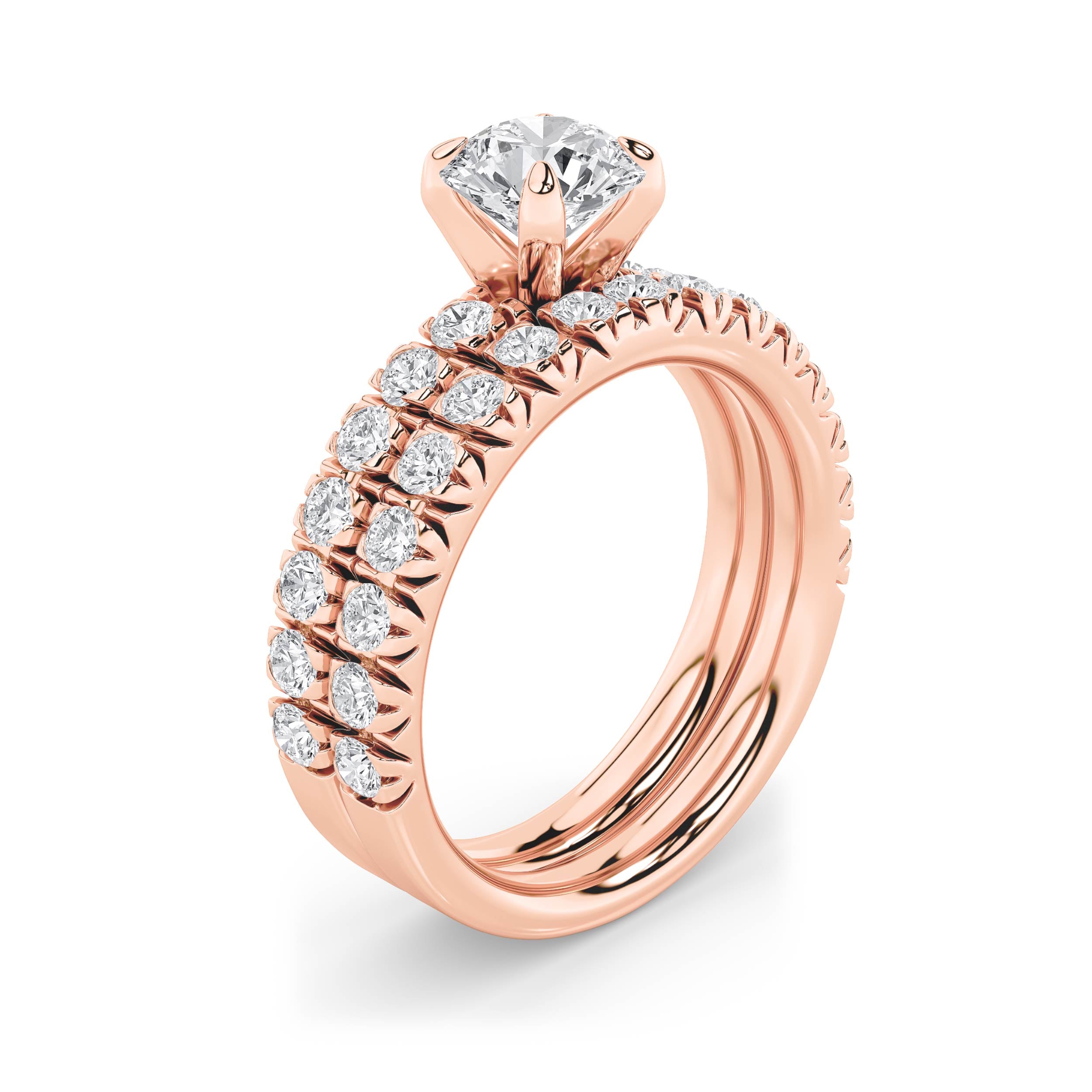 2CTW Round Shaped Lab Grown Diamond (F/VS) Classic Accented Set With Band and Engagement Ring in 14K Gold