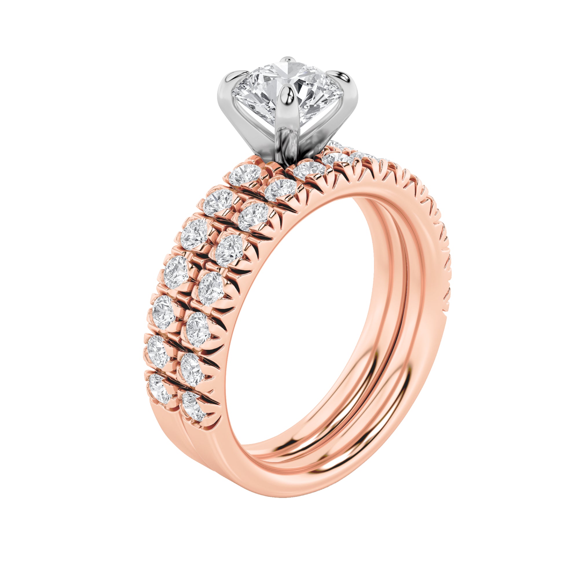 2CTW Round Shaped Lab Grown Diamond (F/VS) Classic Accented Set With Band and Engagement Ring in 14K Gold