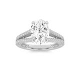 2CTW Oval Shaped Lab Grown Diamond (F/VS) Split Shank Accented Engagement Ring in 14K Gold