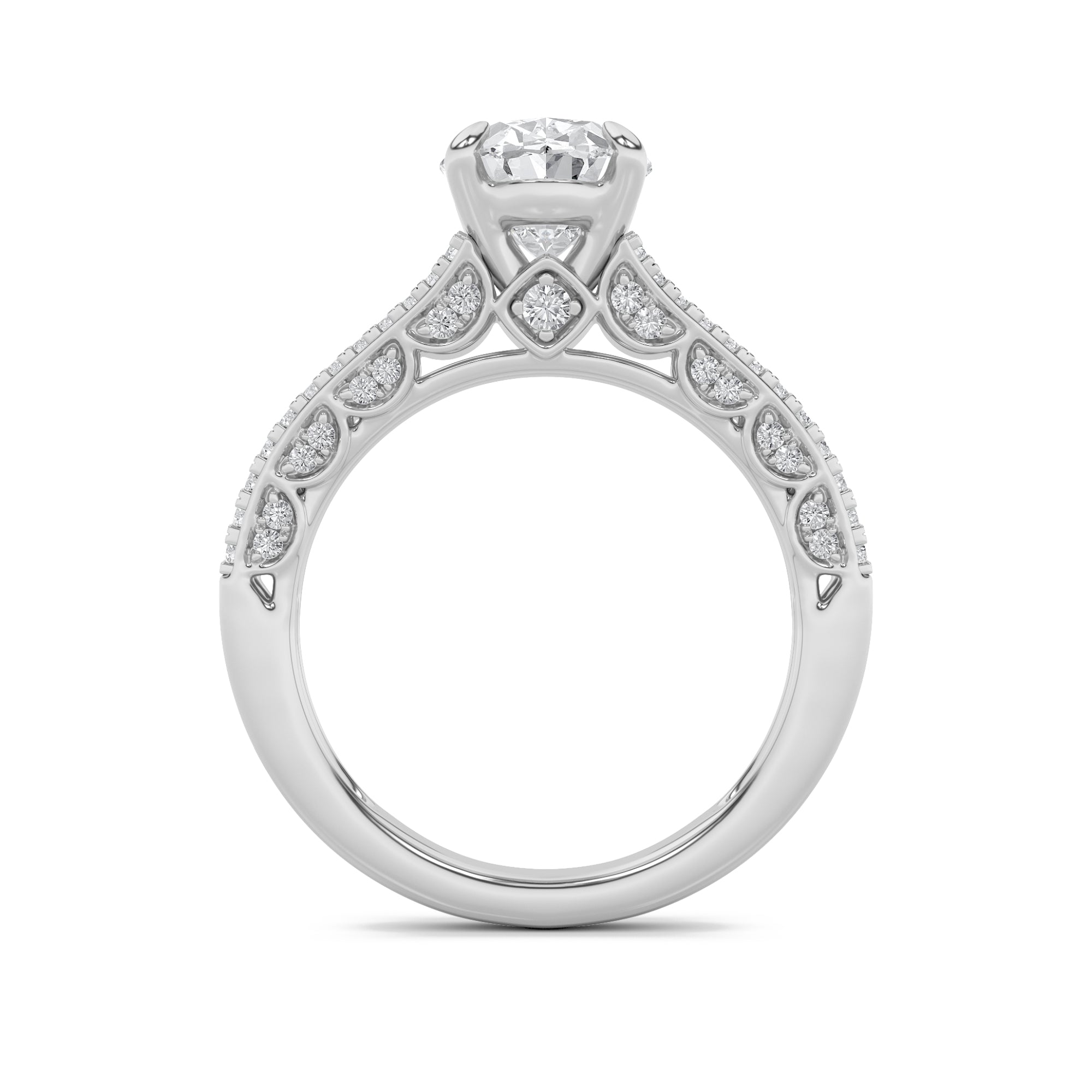 2CTW Oval Shaped Lab Grown Diamond (F/VS) Split Shank Accented Engagement Ring in 14K Gold