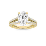 2CTW Oval Shaped Lab Grown Diamond (F/VS) Split Shank Accented Engagement Ring in 14K Gold