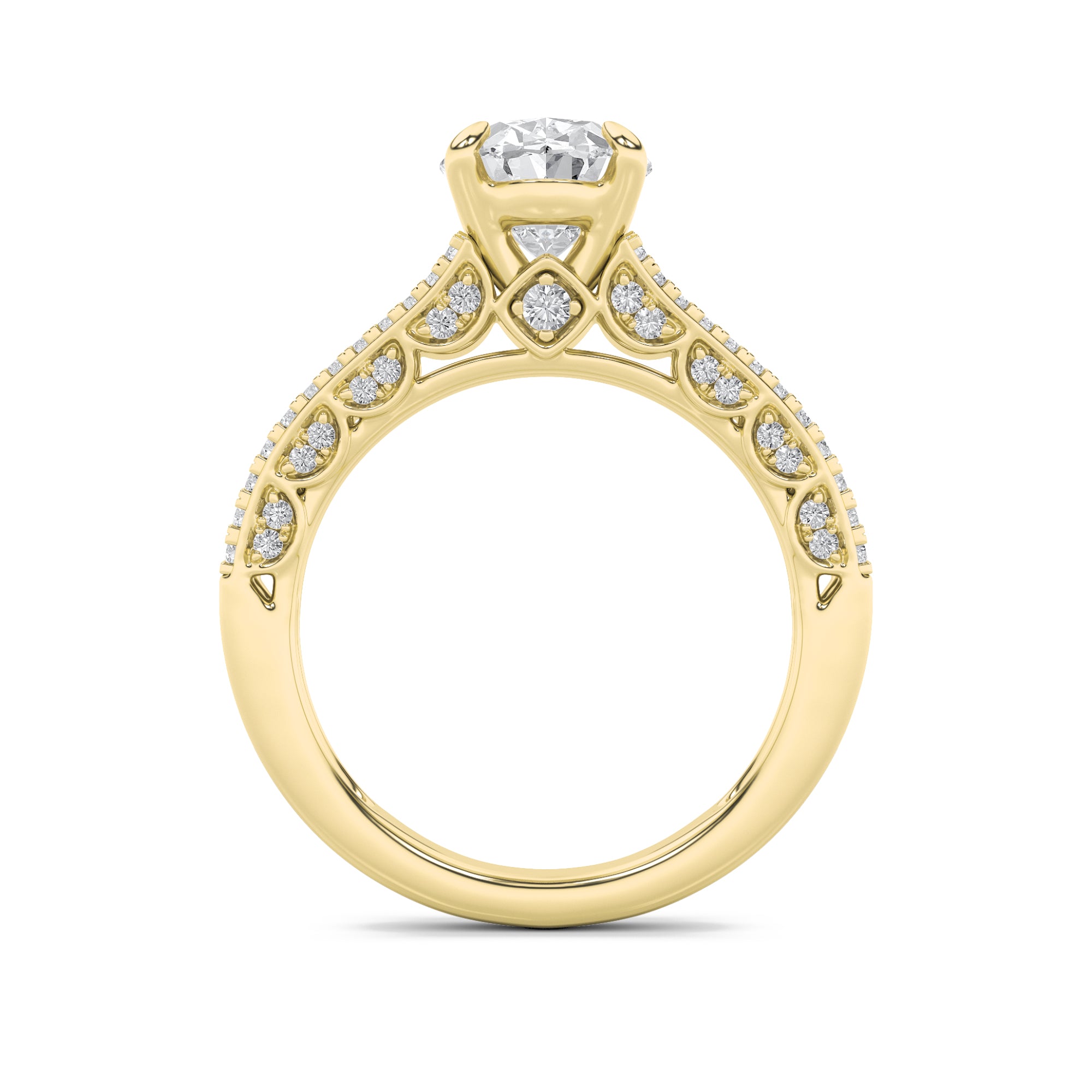 2CTW Oval Shaped Lab Grown Diamond (F/VS) Split Shank Accented Engagement Ring in 14K Gold