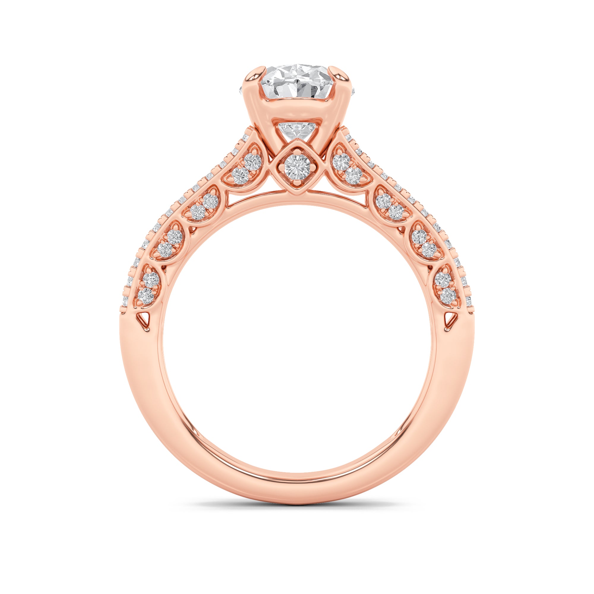 2CTW Oval Shaped Lab Grown Diamond (F/VS) Split Shank Accented Engagement Ring in 14K Gold