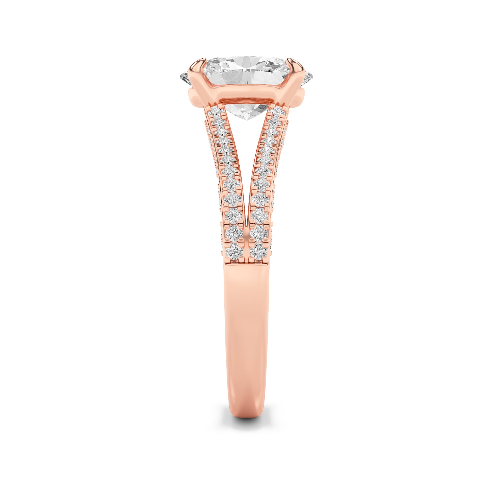 2CTW Oval Shaped Lab Grown Diamond (F/VS) Split Shank Accented Engagement Ring in 14K Gold