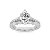 2CTW Pear Shaped Lab Grown Diamond (F/VS) Split Shank Accented Engagement Ring in 14K Gold