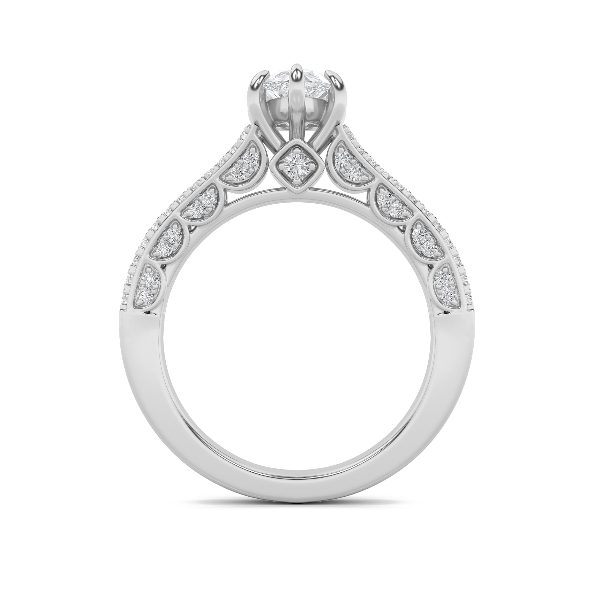 2CTW Pear Shaped Lab Grown Diamond (F/VS) Split Shank Accented Engagement Ring in 14K Gold