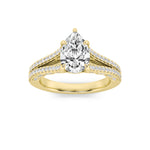 2CTW Pear Shaped Lab Grown Diamond (F/VS) Split Shank Accented Engagement Ring in 14K Gold