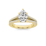 2CTW Pear Shaped Lab Grown Diamond (F/VS) Split Shank Accented Engagement Ring in 14K Gold