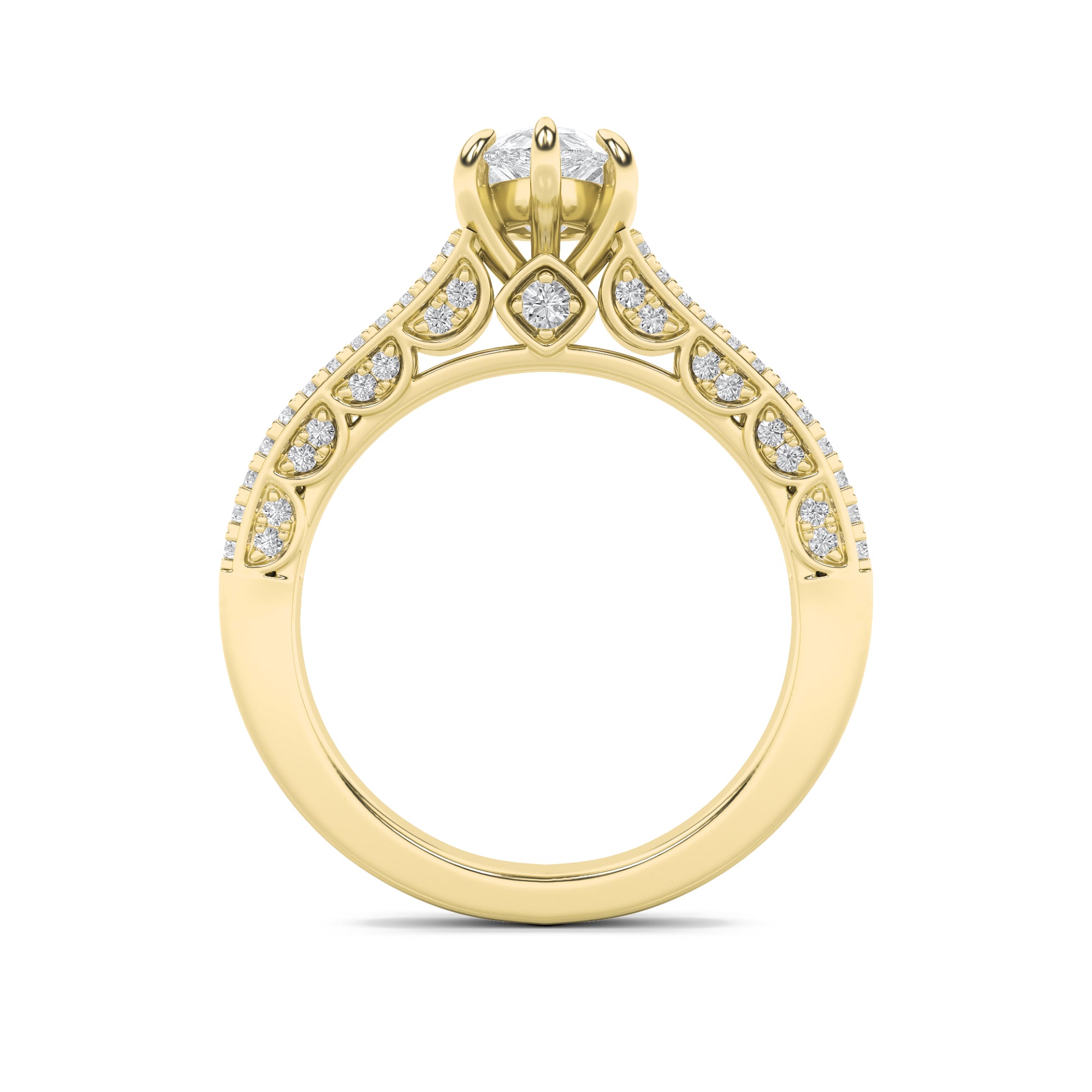 2CTW Pear Shaped Lab Grown Diamond (F/VS) Split Shank Accented Engagement Ring in 14K Gold