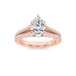 2CTW Pear Shaped Lab Grown Diamond (F/VS) Split Shank Accented Engagement Ring in 14K Gold